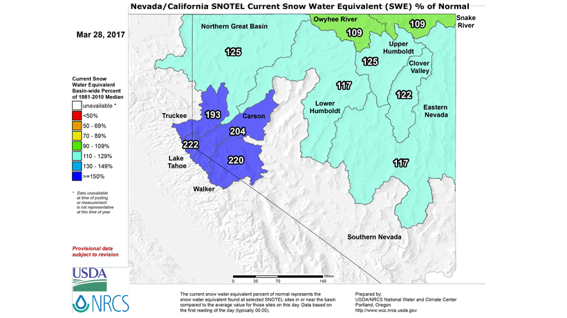 Nevada snow water equivalent march 2017