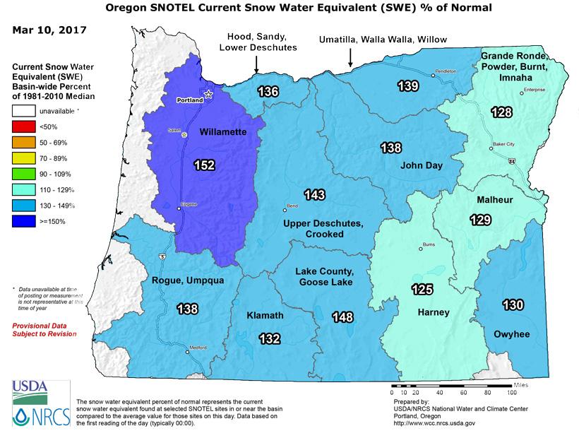 Oregon snow water equivalent march 2017