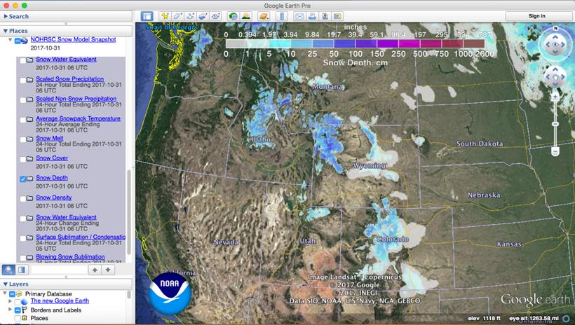 Noaa snow depth google earth layers for hunting