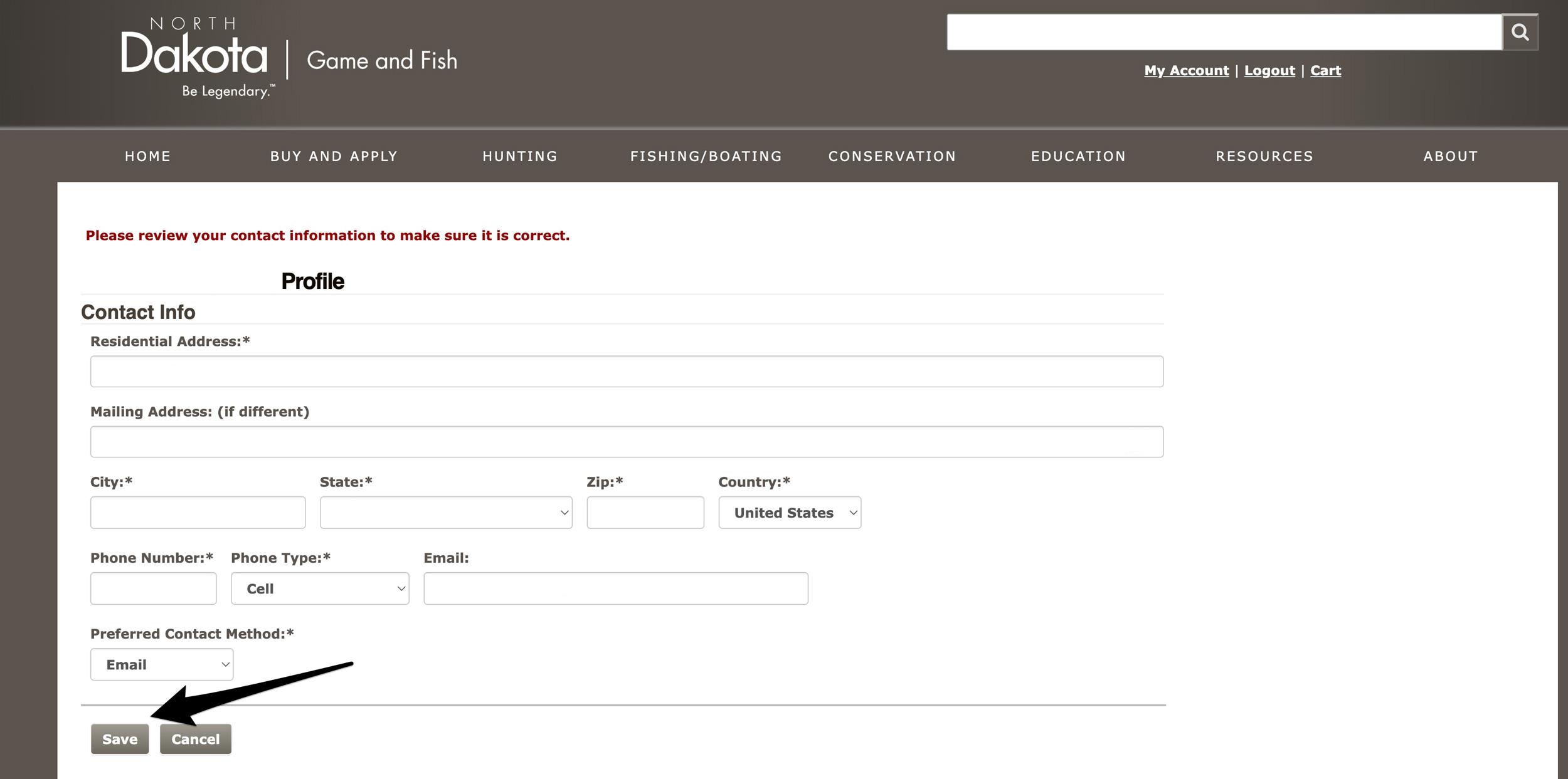 Review your North Dakota Game and Fish contact information