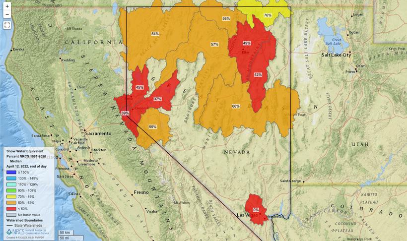 Nevada snow water equivalent map april 12 2022