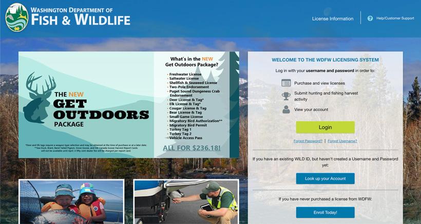 Washington department of fish and wildlife licensing page