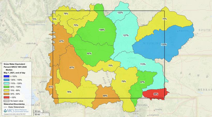 May 1 2021 wyoming snow water equivalent map