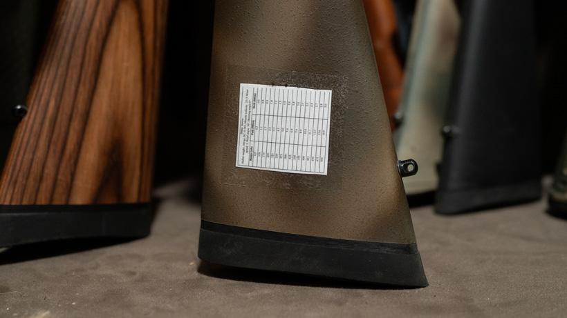 Rifle dope chart taped on stock