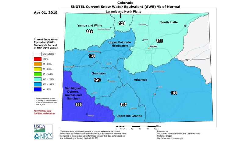 Colorado snow water equivalent april 2019