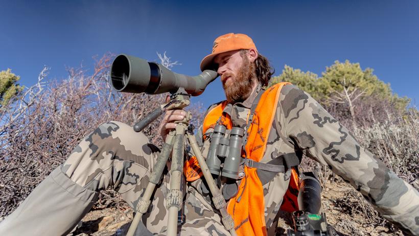 Brady Miller glassing with an angled Vortex spotting scope