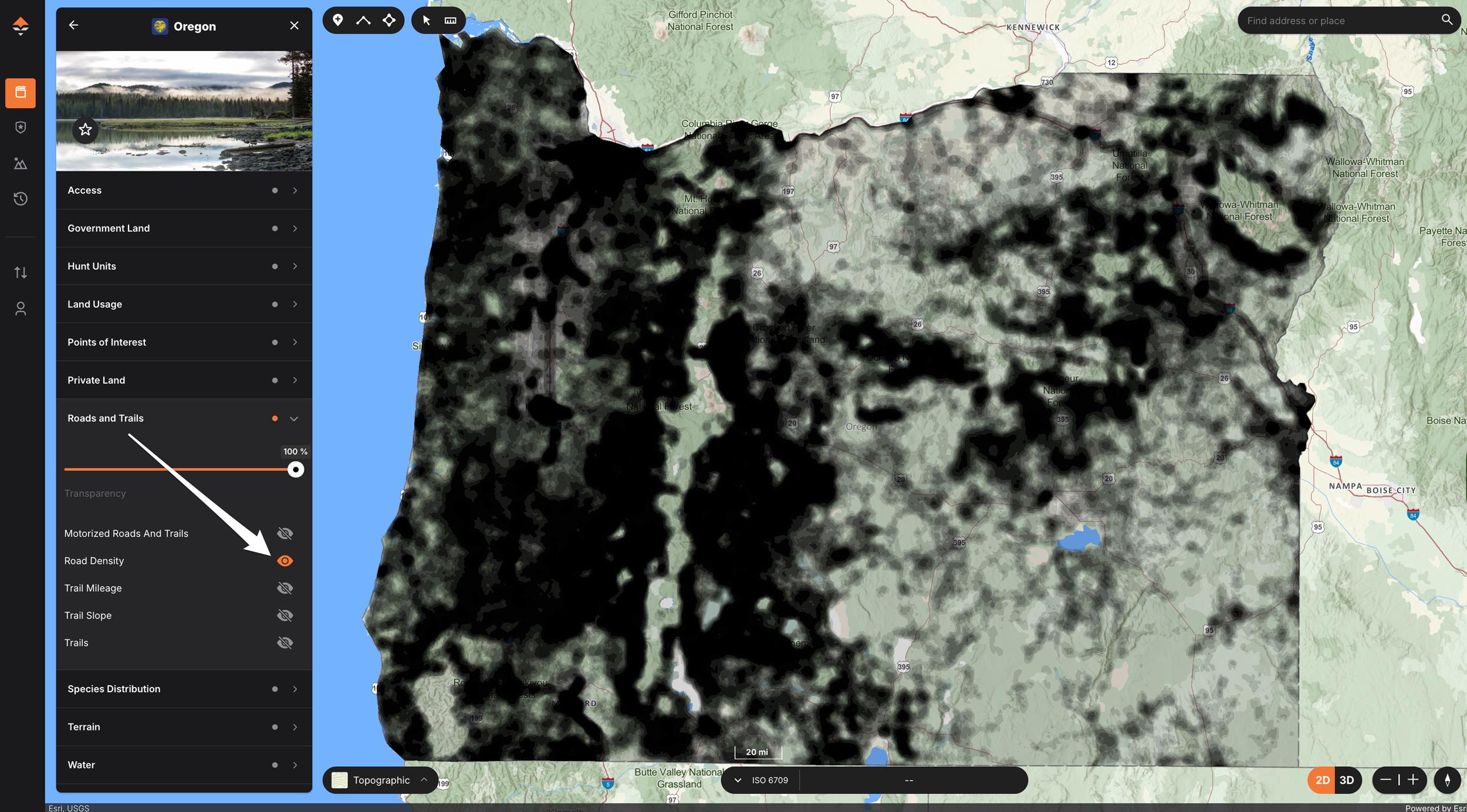 Where to find GOHUNT Road Density map layer for hunting and e-scouting