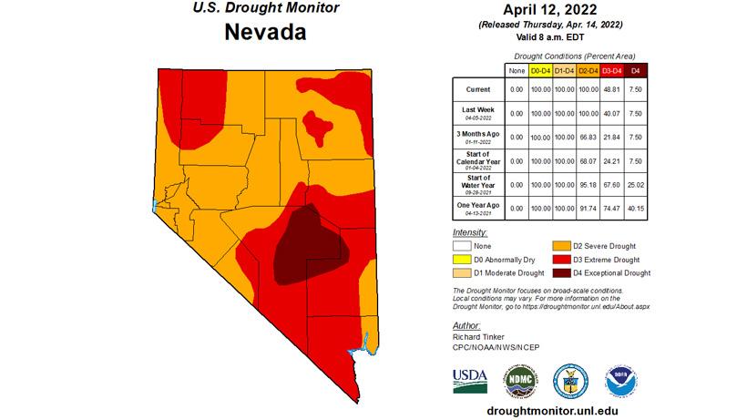 Nevada drought monitor status map april 12 2022