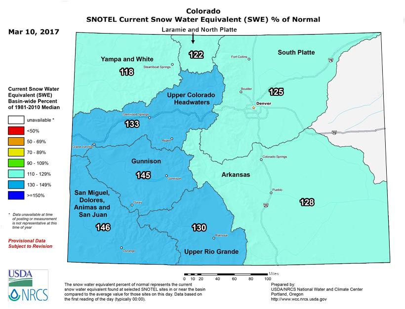 Colorado snow water equivalent march 2017
