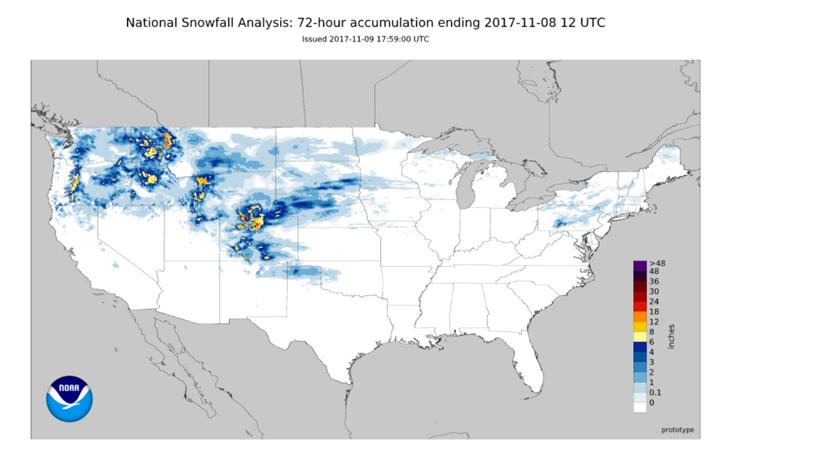National snowfall analysis map