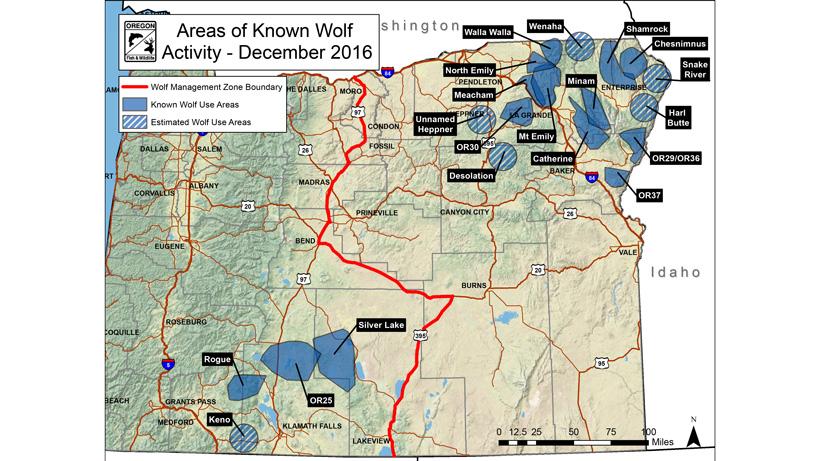 Oregon wolf use map december 2016