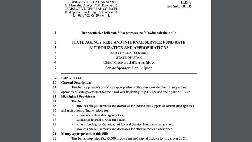 Screenshot of house bill 8 in utah
