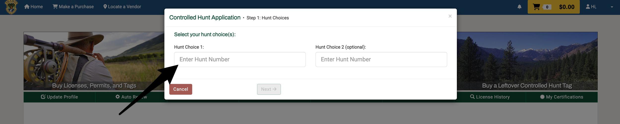 Enter in nonresident general hunt code to switch the system
