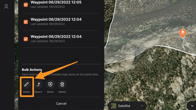 Bulk edit waypoint styles button