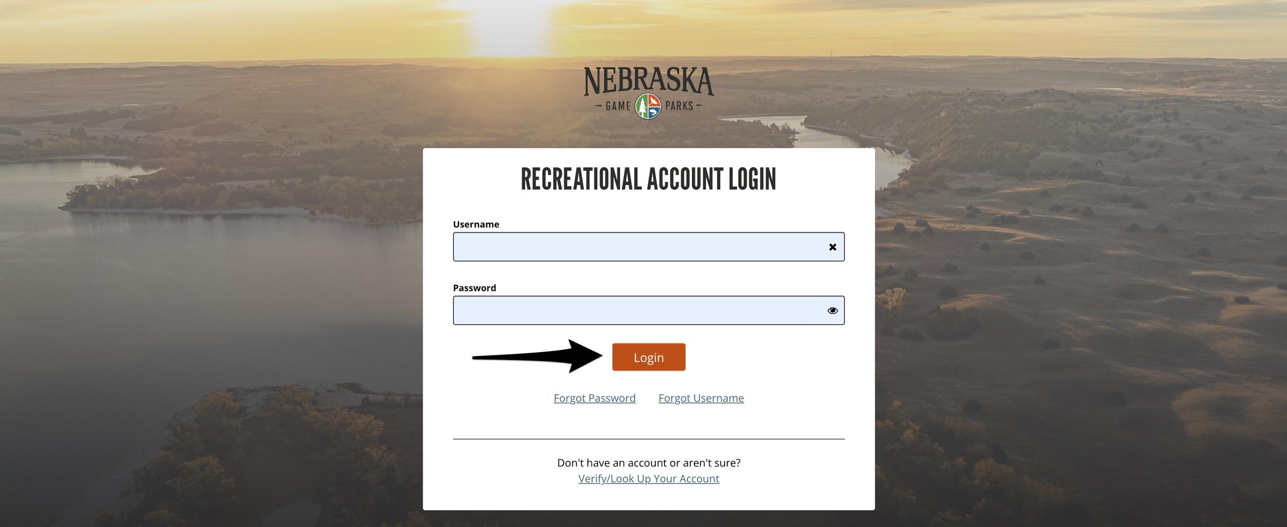 Nebraska recreational account login page
