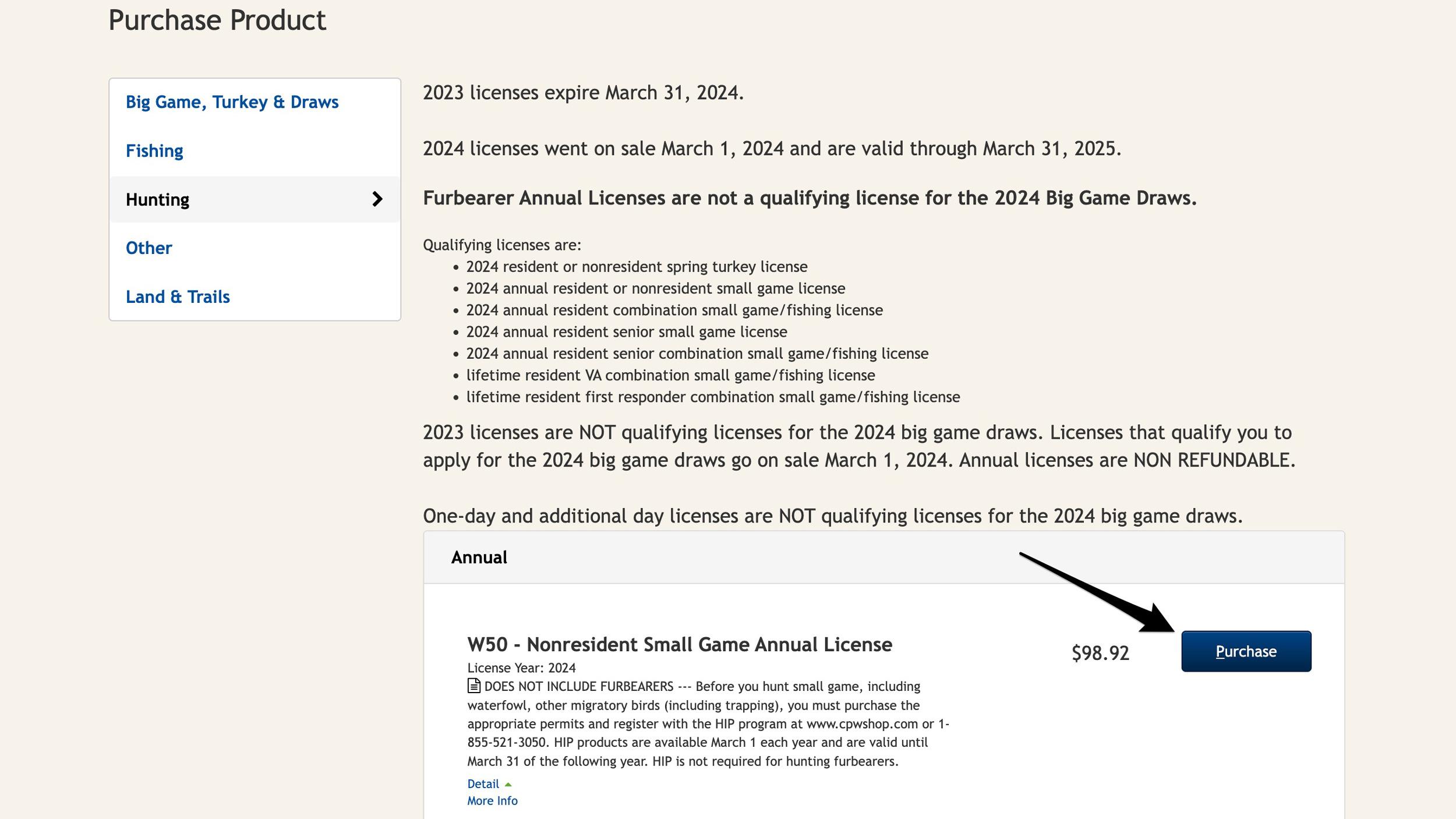 Purchasing Colorado nonresident small game license