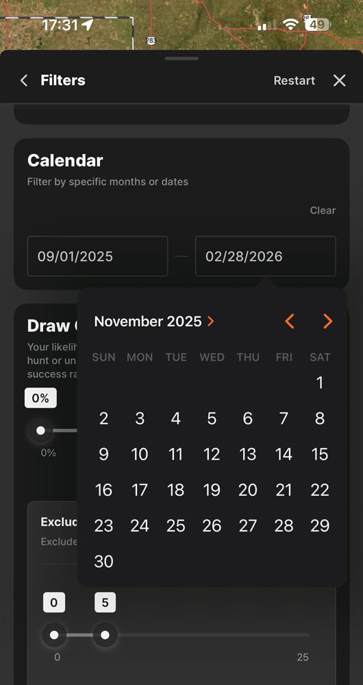 Filtering hunting opportunities by specific months or dates