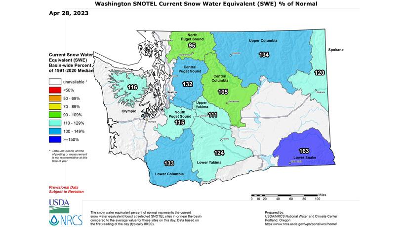 April 28 2023 washington snow water equivalent map