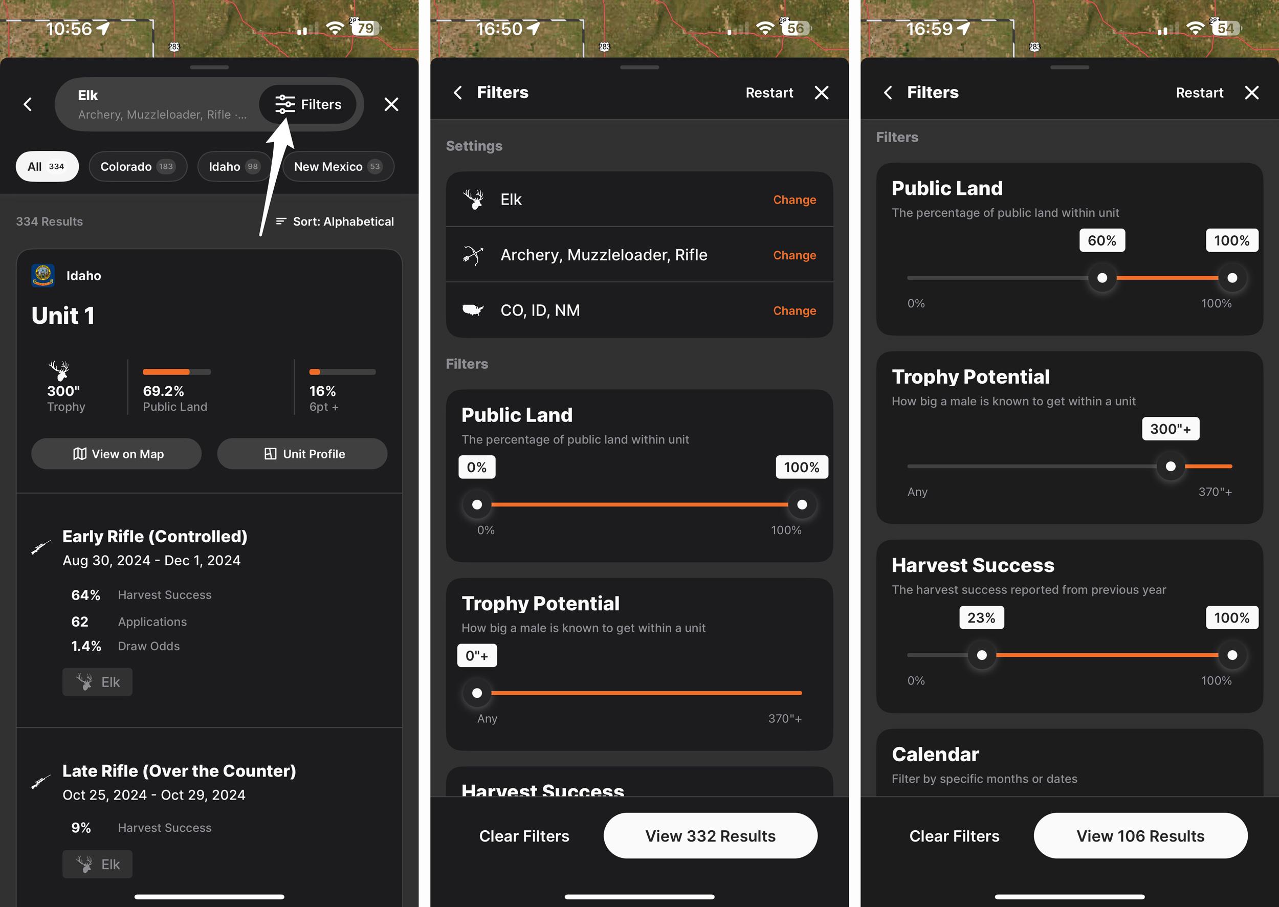 Research filters to finding hunting opportunities on GOHUNT's mobile app